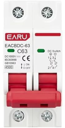 Interruttore Magnetotermico Differenziale,Magnetot Interruttore Di Protezione Da Sovraccarico Solare MCB 2P DC 1000V Mini Automatico 6A 10A 16A 20A 25A 32A 40A 50A 63A DC1000V Fotovoltaico PV(20A)