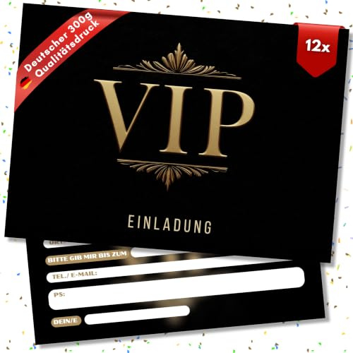 HIDEBLOOM - VIP Einladungskarten - 12 Stück I DIN A6 (10,5 cm x 14,8 cm) -Geburtstagseinladungen Mädchen - Einladung Kindergeburtstag Junge - Edle VIP Einladungskarte