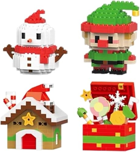 Lot de 4 blocs de construction de Noël sur le thème de Noël, ensemble de blocs de construction au motif du Père Noël, mini figurines de construction, cadeaux de Noël pour enfants