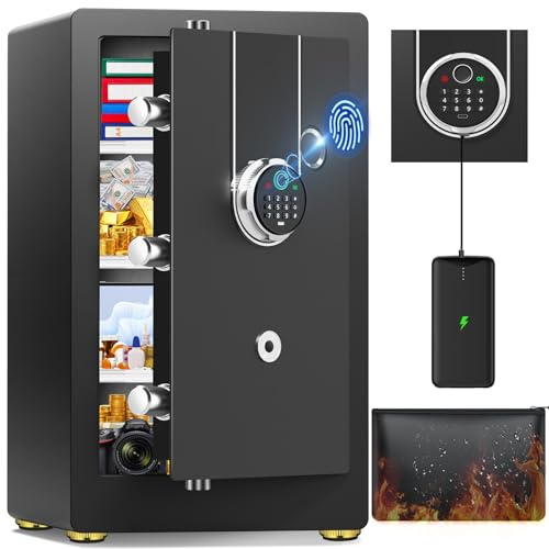 75L Groß Safe Tresor Biometrisch für Zuhause, Digitaler Tresore, | Diebstahlsicherer Möbeltresor für Reisepass, Geld, Digitaler Möbeltresor für Geld Medikamente Dokumente