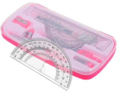 Healvian Set di Compasso Goniometro e Righelli per Studenti Kit di Attrezzi di Disegno in Plastica e Lega Misurazioni Precise Leggero e Portatile per Scuola e Progetti Tecnici