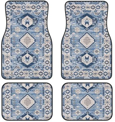 Tapis de Sol Kilim Bleu Antique Oriental (Lot de 4) pour Voiture, SUV et Camion | Lavable en Machine