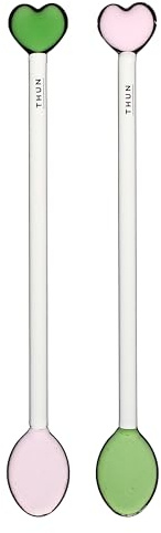 Set 2 cucchiaini con cuori in vetro borosilicato - Borosilicato - 17 cm