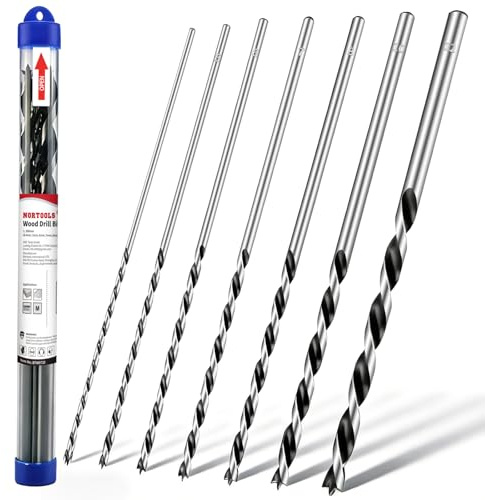 NORTOOLS Jeu de mèches à bois à pointes , 7 pièces de 30 cm (12 pouces) extra longues, conception à double cannelure pour la menuiserie, le bois dur, le contreplaqué, le plastique (4 cm - 12 cm) ﻿