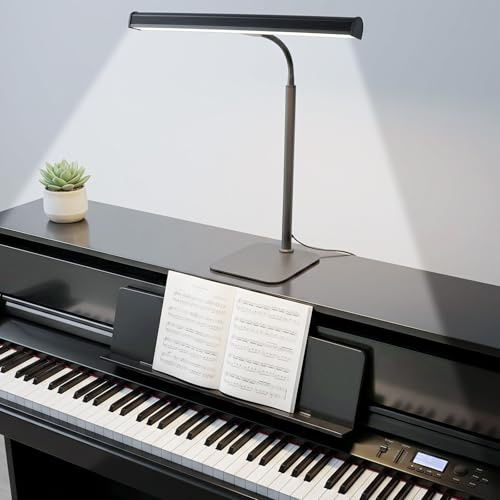 Lustaled Lampada per Pianoforte, Luce LED per Pianoforte Verticale e a Coda, Lampada da Scrittura con Collo Flessibile Regolabile, Luce per Spartiti con Porta USB, 3 Temperature Colore e 10 Livelli di