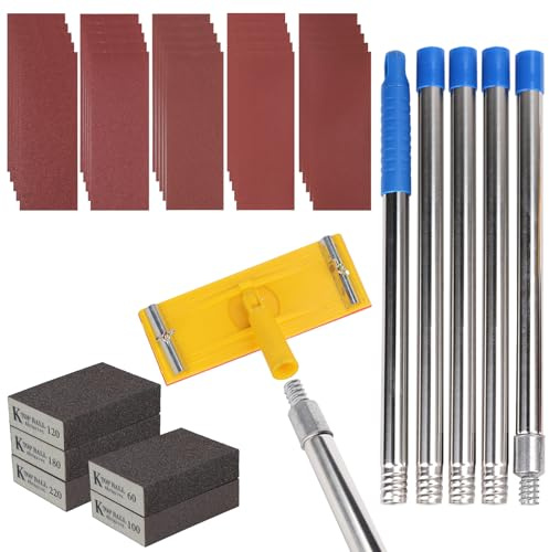 Qivine Heavy Duty Swivel Pole Sander with Extension Pole, Without Ladders | Sanding Pole with 5pcs Sanding Block & 25 Sandpaper for Fast Productive Floor Wall and Ceiling Sanding, Wall Sanders