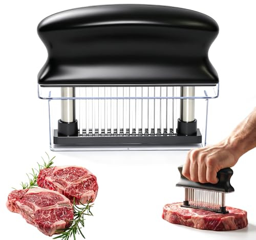 Ablandador profesional de carne con resorte, herramienta ablandadora de carne, 48 cuchillas, herramienta de cocina de acero inoxidable que hace que el filete y el pollo estén tiernos (negro)