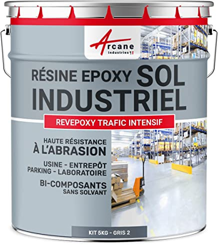 ARCANE INDUSTRIES Pintura epoxi para suelos industriales - REVEPOXY TRÁFICO INTENSO - 5 Kg (hasta 10 m² en 2 capas) Telegris 2 - RAL 7046