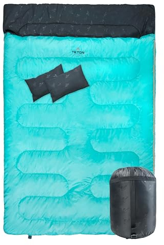 TETON Sports Cascade Double Sleeping Bag; Lightweight, Warm and Comfortable for Family Camping, Teal, 87 x 60