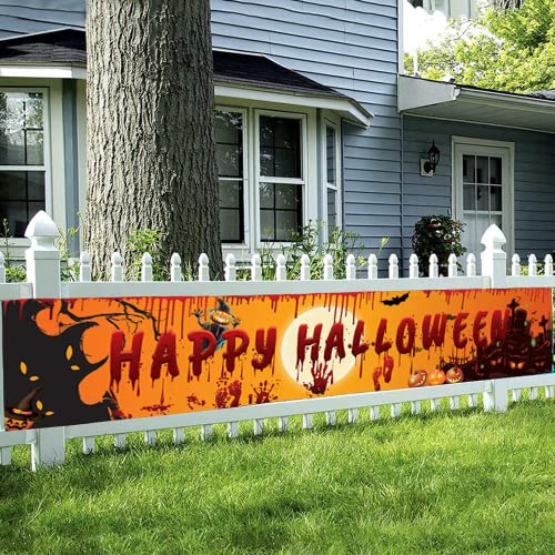 Großes Happy Halloween Banner Outdoor Yard Sign Banner Dekorationszubehör für Wand Zaun Girlande Outdoor Scary Bloody Halloween Party Thema