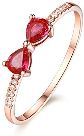 KnBoB Damen 0.4ct Rubin Ringe Rechteck Form Bogen 18 Karat Rose Gold Trauringe Hochzeit Gr. 49 (15.6)