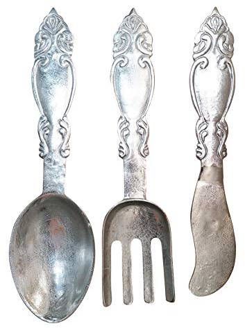 MichaelNoll Dekobesteck Besteck Wand Silber Aluminium zum Aufhängen Ornamente Metall - Wanddeko für Wohnzimmer und Küche - XXL 64 cm