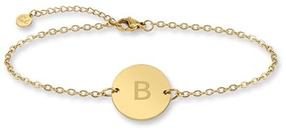 GD GOOD.designs Armkette mit Buchstaben in Gold | 18k Echtgold beschichtet | Anhänger mit Initialen Gravur (Buchstabe B) - Ben Benjamin Bruno Benedikt Bastian Bella Barbara Beate Bianca Bettina Birgit