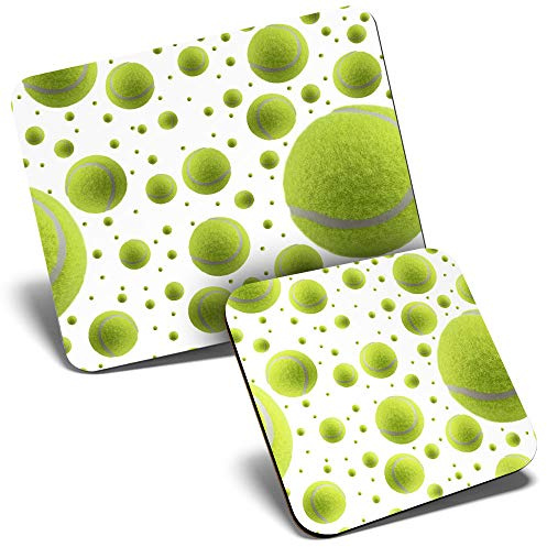 Mouse Mat & Coaster Set - Tennis Ball Pattern Sports Game 23.5 x 19.6 cm & 9 x 9 cm for Computer & Laptop, Office, Gift, Non-slip Base #8693