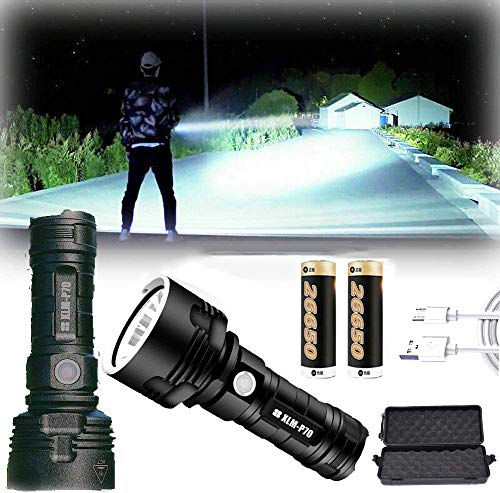 Aisoway 30000-100000 lumen Lampada impermeabile LED ad alta potenza, Ultra luminosa 3 modalità La più potente torcia elettrica ricaricabile 50W XLM-P70 USB ( -, Doppia batteria)