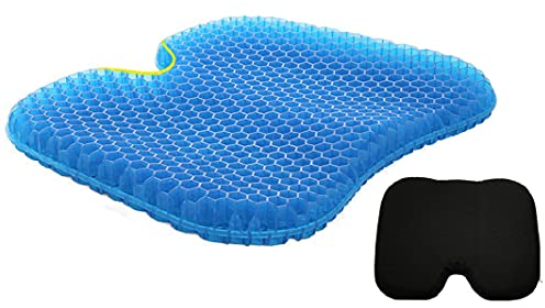 VAIYNWOM Gel Sitzkissen Orthopädisch, Atmungsaktiv Orthopädisches Sitzkissen Bürostuhl Waben Stuhlkissen für Zuhause Büro Auto Stühle, mit Rutschfester Stoffhülle, 43x36x4cm, Schwarz Stoffbezug