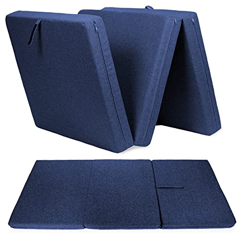 sunnypillow Premium Klappmatratze | 3-teilige Faltmatratze mit abnehmbarem Bezug | Schaumstoff extra dick 15cm | Matratze faltbar klappbar Gästematratze Reisematratze |