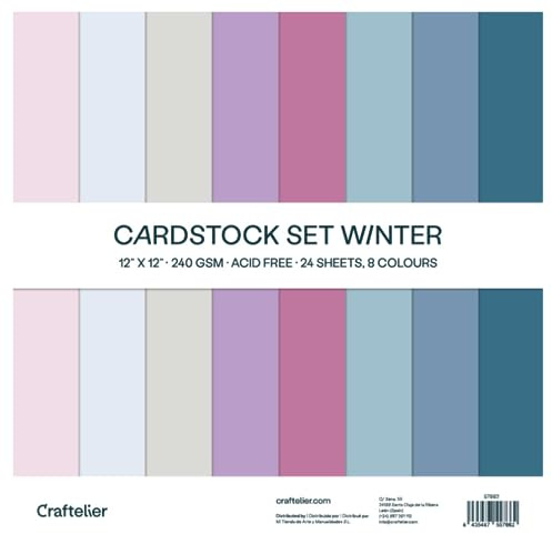 Craftelier - Cardstock Set | 24 Karten für Scrapbooking und Basteln | Textur Winter - Größe 30 x 30 cm - Grammatur 240 gr.