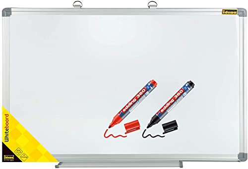 Idena – Whiteboard mit Aluminiumrahmen und Stiftablage, ca. 60 x 40 cm groß, zur Wandmontage geeignet, ideal für das Büro und zu Hause inklusive Marker rot und schwarz