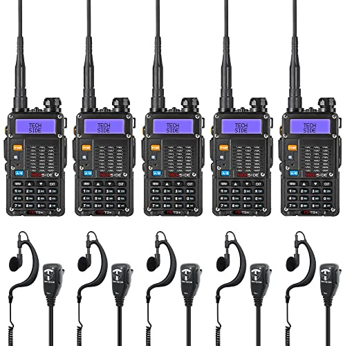 TECHSIDE MOD. POTENTE 8W | Tri-Power Radio TS-T9+ Dual Band Vhf/Uhf | COMPATIBILE BAOFENG canali PREINSTALLATI MIDLAND G9 Pro TI-F8+ PMR446 LPD SoftAir Vigilanza Trekking | Premium Garanzia ITA (5 Pz)