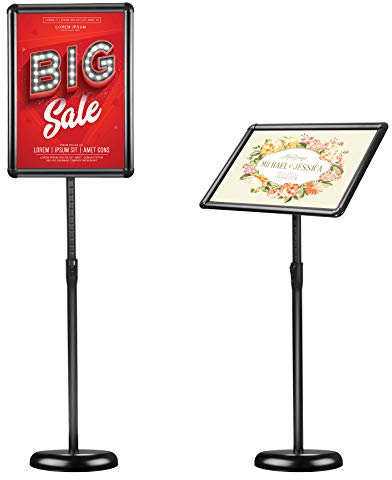 SUERUI Schilderhalter, 21,6 x 27,9 cm, verstellbarer Boden-Schilderständer mit robuster Basis, Aluminium-Posterrahmen, sowohl vertikale als auch horizontale Sicht, schwarz.