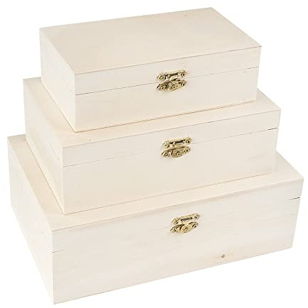 Ideen mit Herz Holz-Boxen-Set | rechteckig | mit Deckel und Metall-Verschluss | 3 Stück