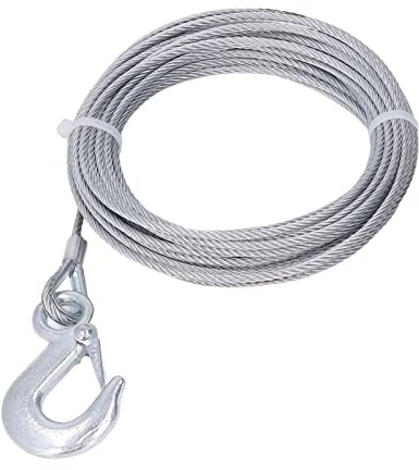 Tbest Fune per Verricello, Fune in Acciaio Inossidabile Zincato Cavo 4 Mm X 12 M 2000 Libbre Sostituzione della Fune per Verricello con Gancio Autobloccante Fune in acciaio