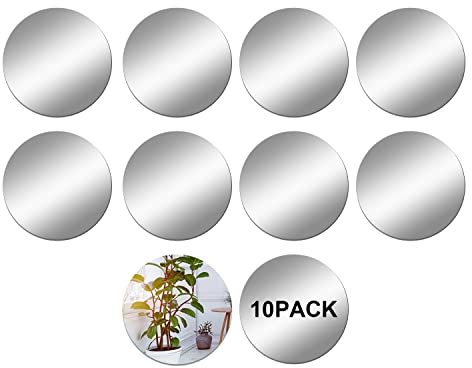 DRERIO 10 Stück Spiegelfliesen selbstklebend Acryl groß rund zum Basteln Spiegelfliesen Kunststoff Spiegel Schlafzimmer Spiegelaufkleber Spiegelablage zum Basteln, Dekoration (15 x 15 cm)