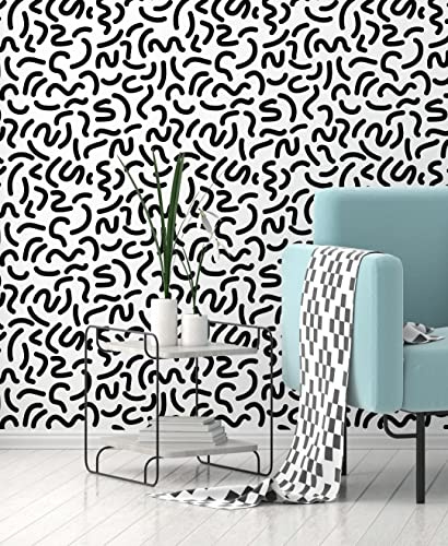 Myphotostation - Papel pintado geométrico retro para despegar y pegar, extraíble, autoadhesivo, línea de moda, 20 pulgadas de ancho x 124 pulgadas de alto