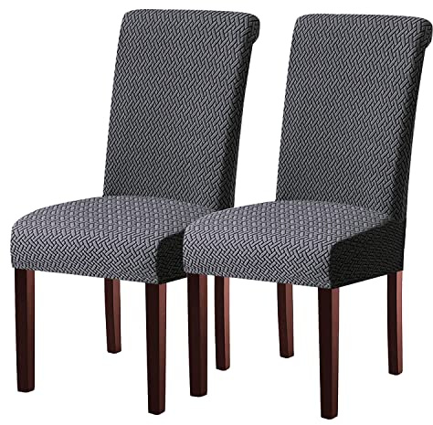 KELUINA Stretch-Stuhlhussen für Schwingstühle, Dunkelgrau, 2er-Set | Elastischer Jacquard-Bezug mit Gummizug – passgenau, pflegeleicht und ideal für Alltag, Feiern und Gastronomie.
