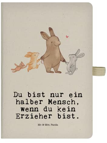 Mr. & Mrs. Panda DIN A5 Baumwoll Notizbuch Erzieher Herz - Geschenk, Pädagoge, Kladde, Tagebuch, Ausflug, Schreibbuch, Rente, Firma, Notizblock,