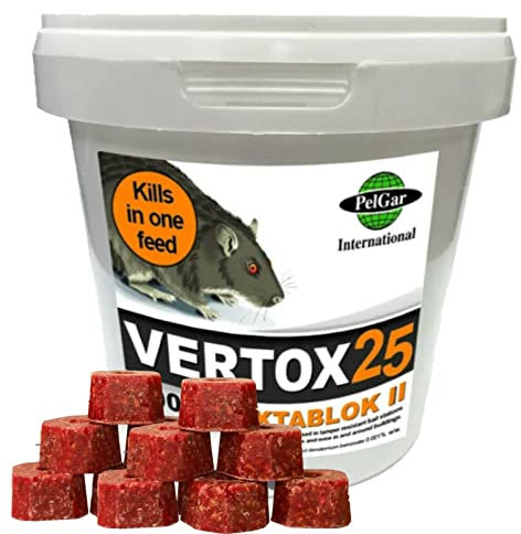 Rat Poisoning Blocks Mouse Bait Blocks Single Feed Rodent Killer Block Max Strength Fast Acting All Weather Bait Block 1 Tub (VERTOX OKTABLOK ll- 300g).