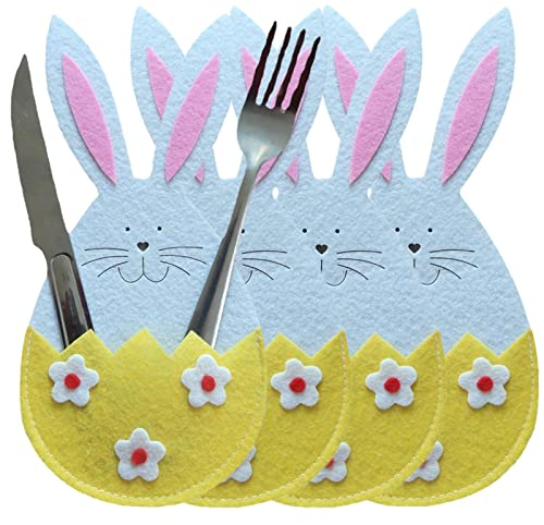 Dubbulon 12 Stück Ostern Besteckhalter Filz, Ostern Tisch Deko Osterhase Bestecktasche, Geschirr Tasche, Hasen Bestecktasche Kaninchen Besteckbeutel Besteckhülle für Gabel Messer