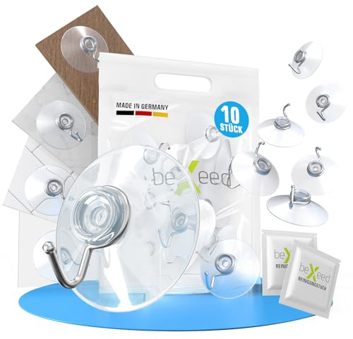 BEXEED Saugnapf Haken 20mm [10 Stück] inkl. Vorreinigungstuch - Saughaken extra stark - Saugnäpfe für Fenster Badezimmer Küche Glas Spiegel Fliesen - ohne Bohren (Ø 20mm)