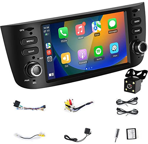 Wireless Carplayer Android Auto Car Stereo 6.2'' Autoradio Android con GPS, WiFi, SWC, BT, FM RDS, Mirror Link, telecamera retromarcia compatibile for Fiat Linea Punto EVO 12-15 Grande Linea 07-12