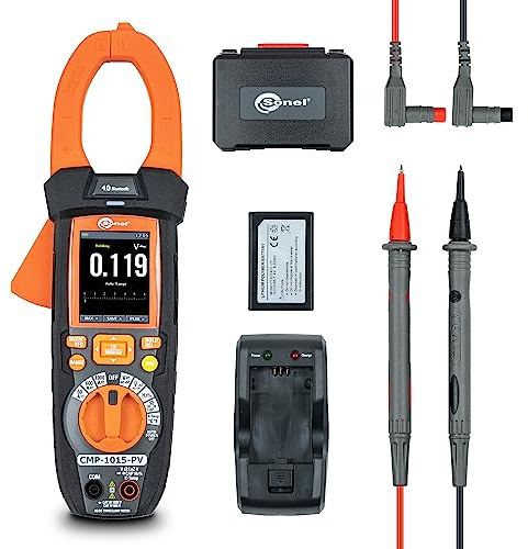 Sonel CMP-1015-PV Zangenmultimeter für Photovoltaik – DC Spannung bis 1500 V, AC/DC Strom bis 1000 A, TRMS, Low Z, INRUSH, VFD, Temperatur bis 1000°C, Grafikdisplay, Bluetooth, Speicher, Taschenlampe