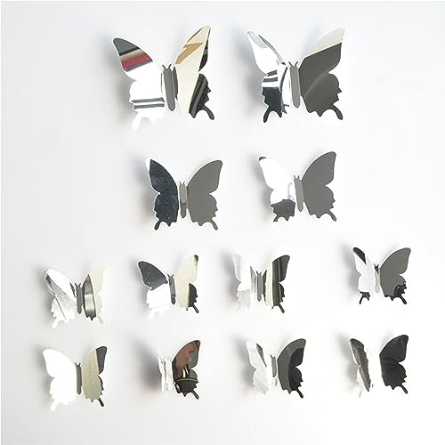 60 Stück 3D Schmetterling Wandaufkleber Spiegel Schmetterling Kombination Abziehbilder Wohnkultur Abnehmbare Dekorative Papier Wandbilder
