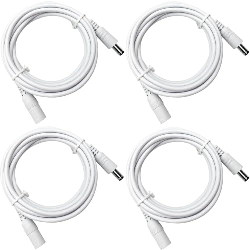 4er-Pack 2 m DC-Verlängerungskabel, reines Kupfer, 12 V DC-Netzteil-Verlängerungskabel, 5,5 mm x 2,1 mm, für Überwachungskameras, Router, LED-Streifen, Drucker, Monitore und mehr – Weiß