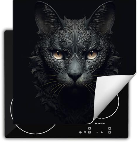 SMTDeco herdabdeckplatte Induktionsmatte herdabdeckung ceranfeld abdeckplatten für ceranfelder induktionskochfeld schutzmatte 60x52 cm Katze Fantasie Schwarz