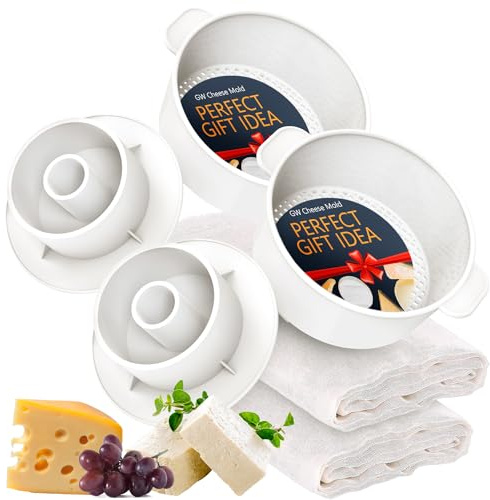 2 PCS Cheese Mold 1,6QT - Follower - Cheesecloth 100% Cotton for Semi-Hard and Hard Cheeses- Homemade Cheese Making Supplies - Molde Para Queso Fresco Casero