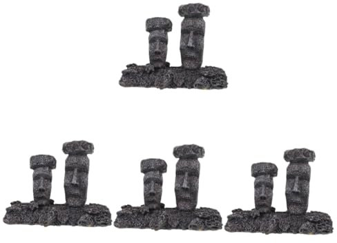 Ipetboom 4 Stück Aquarium-Landschaftsgestaltung zu Ostern Statue Aquarium-Skulptur Moai-Figur Aquarium-Dekor Aquarienfigur Mini Ornamente Osterinsel Dekorationen schmücken Harz
