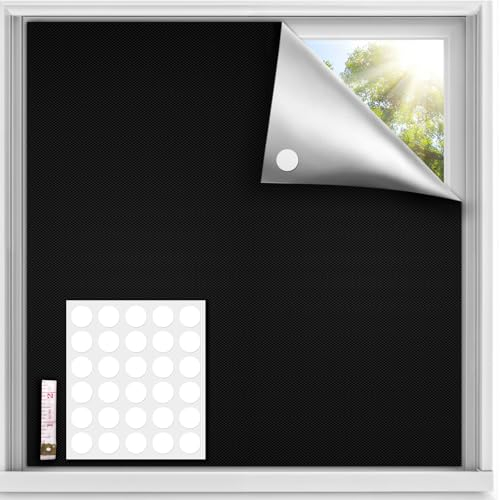 Qualsen Tende Oscuranti Per Interni 100x150cm, Tenda Oscurante da Interno Senza Forare, Portatili da Viaggio Temporanea Tessuto Oscuranti per Finestre per Camera da Letto, Mansarda (Nero-argento)