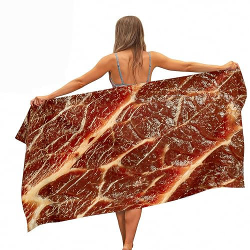 Treer Mikrofaser Handtuch, 3D Steak Strandtuch, Schnelltrocknendes Handtuch, Reisehandtuch Leicht, Microfaser Badetuch Groß, Microfaser Handtücher (70x150cm,rotes Fleisch)