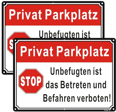 Privat Parkplatz Schild - 2er Pack, 35 x 25 cm stabiles Aluminium | Metallschild, Stop Unbefugten ist das betreten und befahren verboten, UV-Schutz, Privatparkplatz