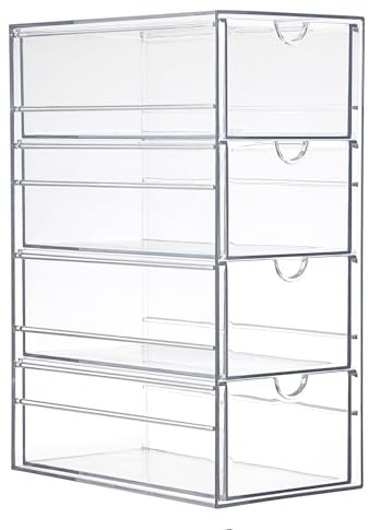 SUMTree Caja Organizadora Transparente de Almacenaje con 4 Cajones Apilables de Plástico para Baño, Armario, Escritorio, Oficina