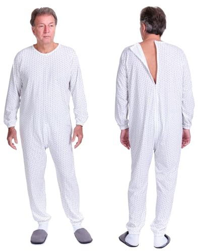 FERRUCCI COMFORT 9017 - Grenouillère sanitaire à col rond avec fermeture éclair au dos pour personnes âgées atteintes d’Alzheimer et d’incontinence, Homme, M