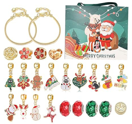 Calendrier de l'Avent Bracelets,Calendrier de l'Avent Charm Noël - 24 grilles Charm Craft Set Calendrier de l'Avent de Noël,Kit de bracelet et collier créatif, calendrier de compte à rebours multifonc