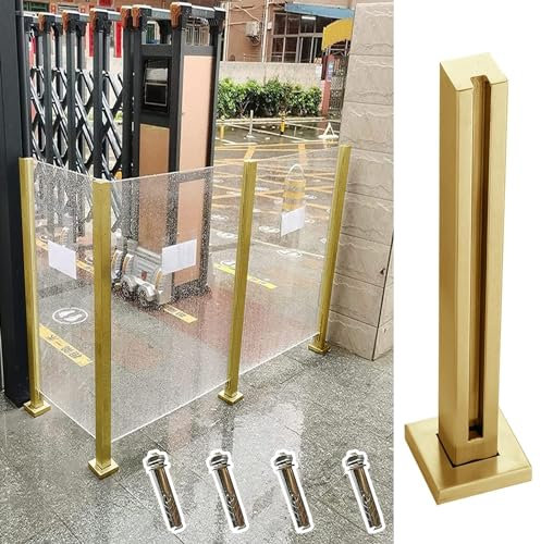 SnamicE Glasgeländerpfosten, Außengeländerpfosten aus Glas, Gold, Treppenabsatz, Holzbetonoberfläche, Glasgeländerbeschläge, Verandageländer-Säulenset mit Zubehör, Gold,Gold-end Post-125cm(49 1/4)
