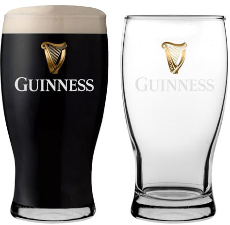 Rink Drink 2X Guinness Pint Glasses - 568ml (20oz) - Large Reusable Glass Craft Beer Drinking Tulip Lager Ale Pub Kitchen Tumbler Cups Set