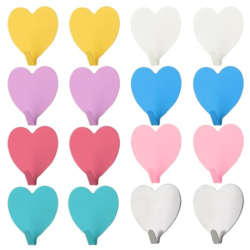 16 Ganchos En Forma De Corazón, Coloridos Ganchos De Amor, Ganchos De Metal, Ganchos Autoadhesivos, Bonitos Ganchos Para Abrigos, Ganchos Decorativos, Accesorios Para El Hogar